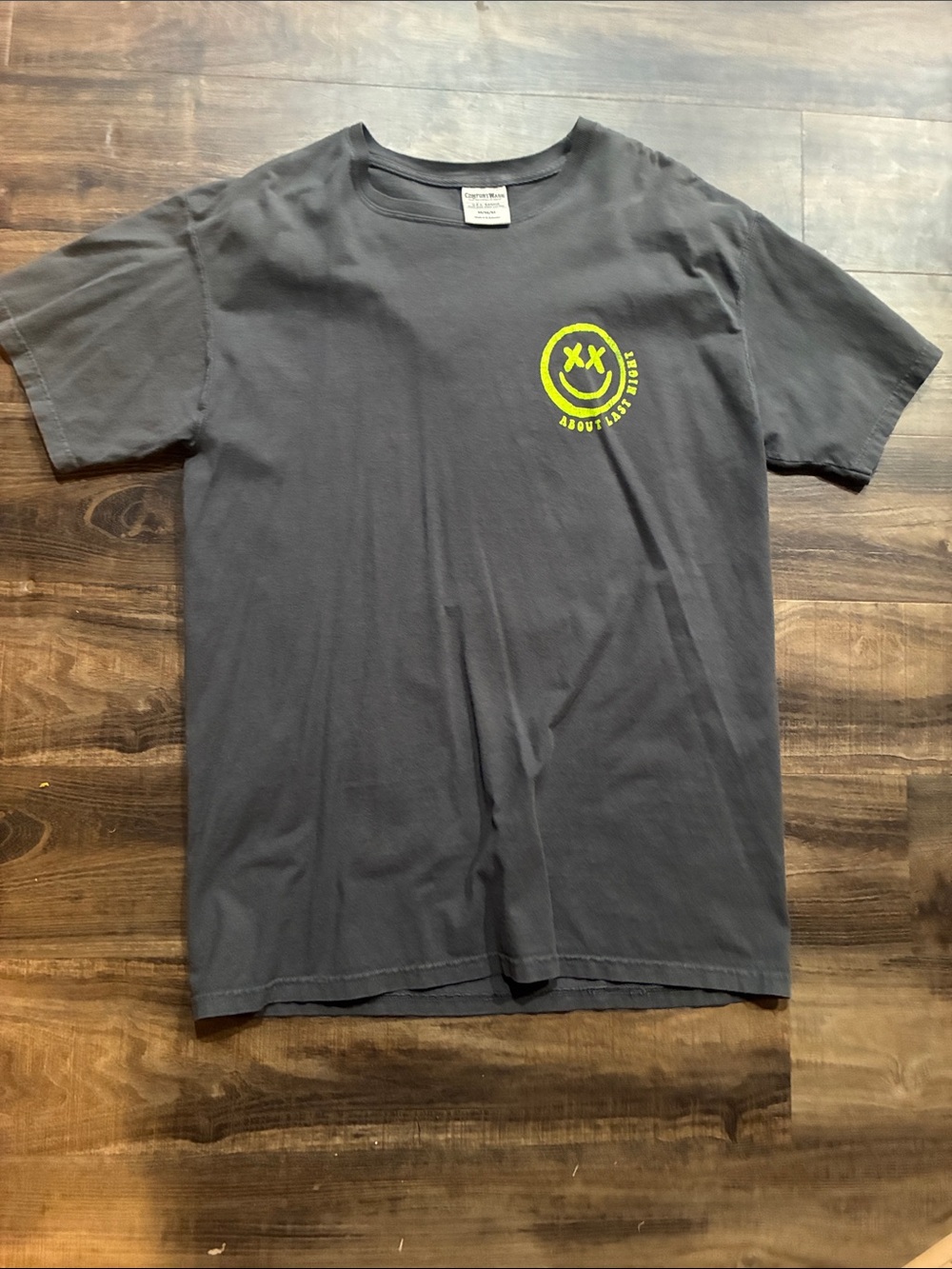 Dark Gray Graphic Tee with Neon Yellow Logo - Men